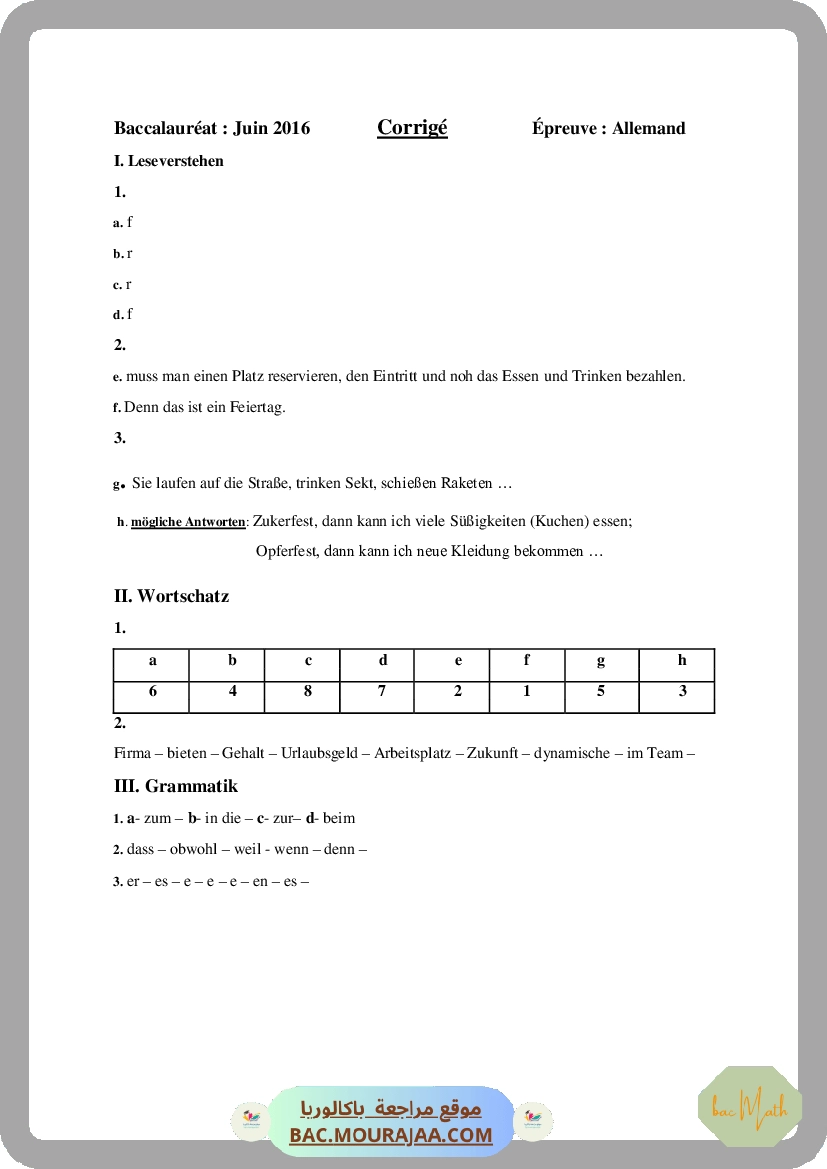 Corrigé principale  Bac 2016 – Section math